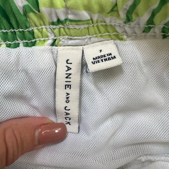 Janie & Jack Swim Trunks Boys Size 7 White Green Tropical Drawstring Waist - Picture 3 of 12